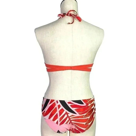 Aerie Women M Tropical Floral Pushup Halter Hipster Bikini Swimsuit Orange Multi - Picture 5 of 12